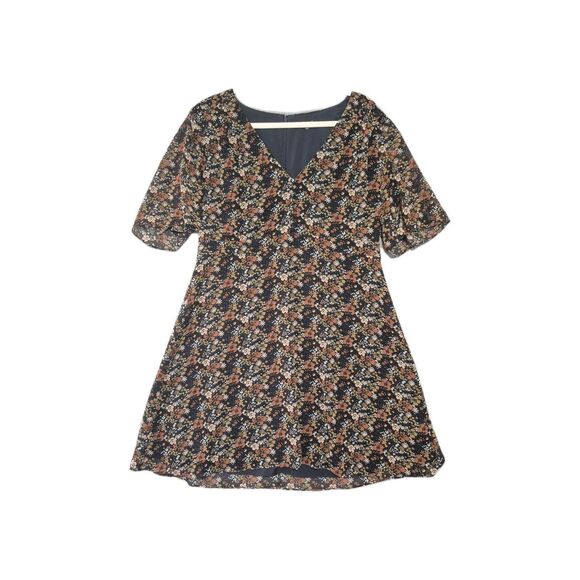 Madewell Orchard Flutter-Sleeve Dress in Fan Floral Mix Block Dark Midnight 14 - Picture 1 of 7